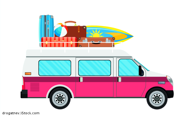 Van and surfboard
