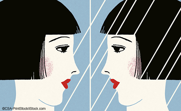Illustration: Frau sieht in den Spiegel