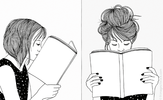 Illustration: zwei Frauen lesen ein Buch