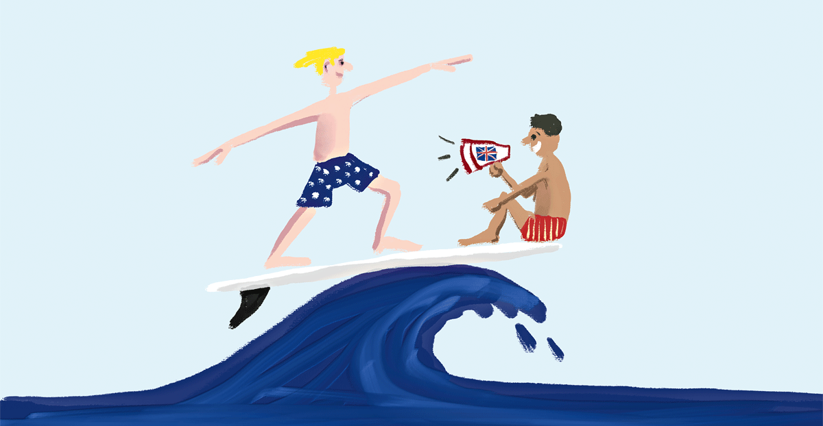 Englischkurs auf Surfbrett