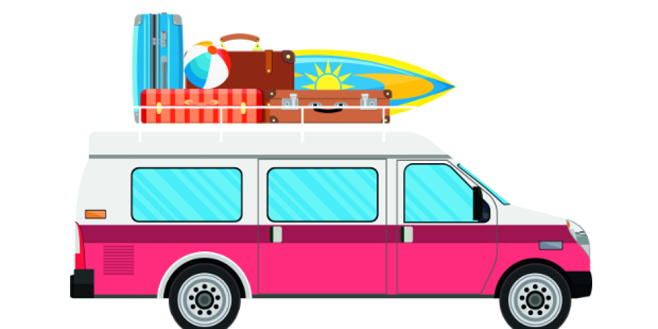 Van and surfboard
