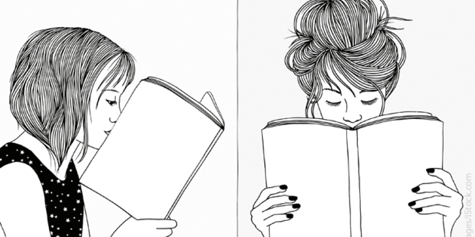Illustration: zwei Frauen lesen ein Buch