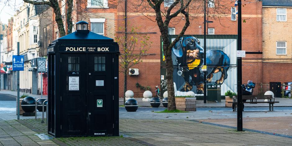 An old police box (famously used as Doctor Who’s Tardis) in Boscombe, Bournemouth
