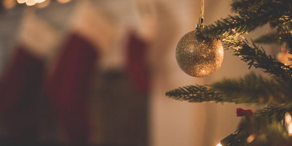 Christmas tree, stockings, lights