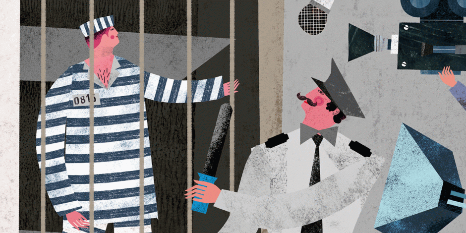 Filmdreh mit Gefängnisinsasse und Polizist