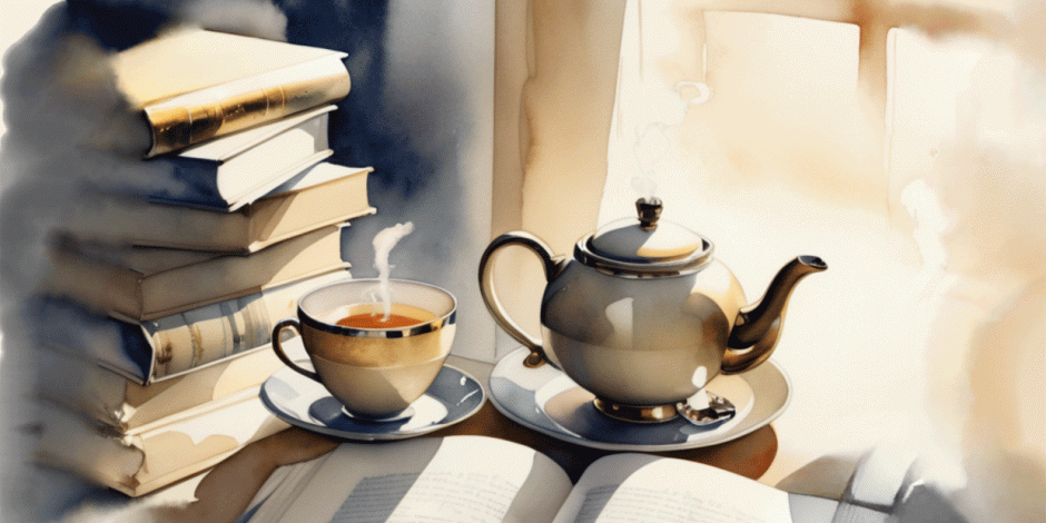 Bücher und Teekanne