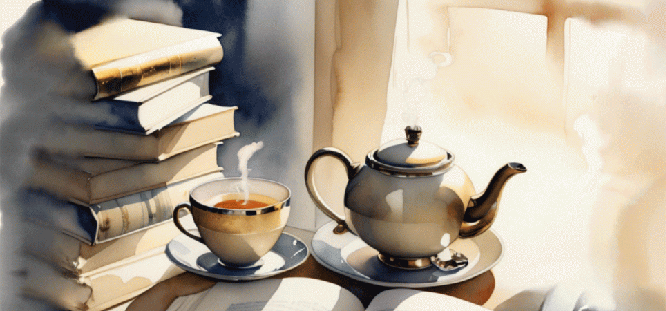 Bücher und Teekanne