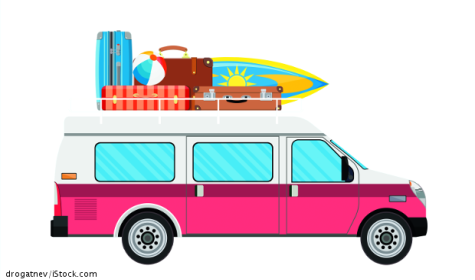 Van and surfboard