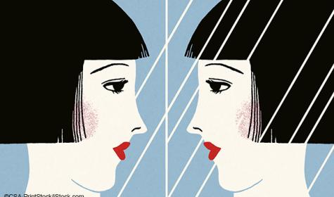 Illustration: Frau sieht in den Spiegel