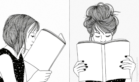 Illustration: zwei Frauen lesen ein Buch