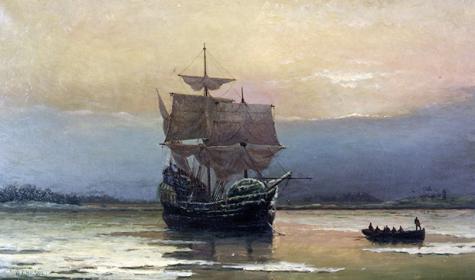 Gemälde: Mayflower auf See