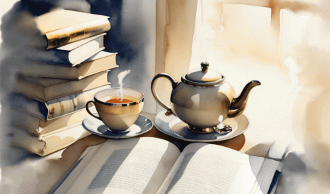 Bücher und Teekanne